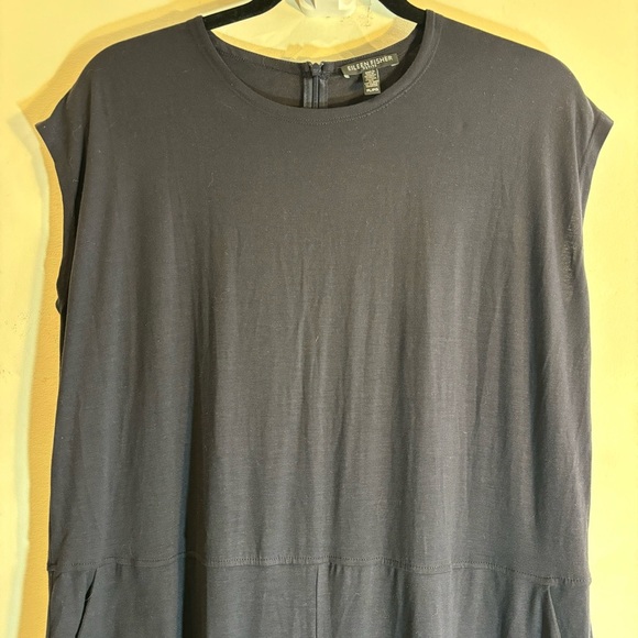 EILEEN FISHER Sz PL Wide Leg Crop Jumpsuit Jersey Knit Zipper Closure Sleeveless - Picture 9 of 9